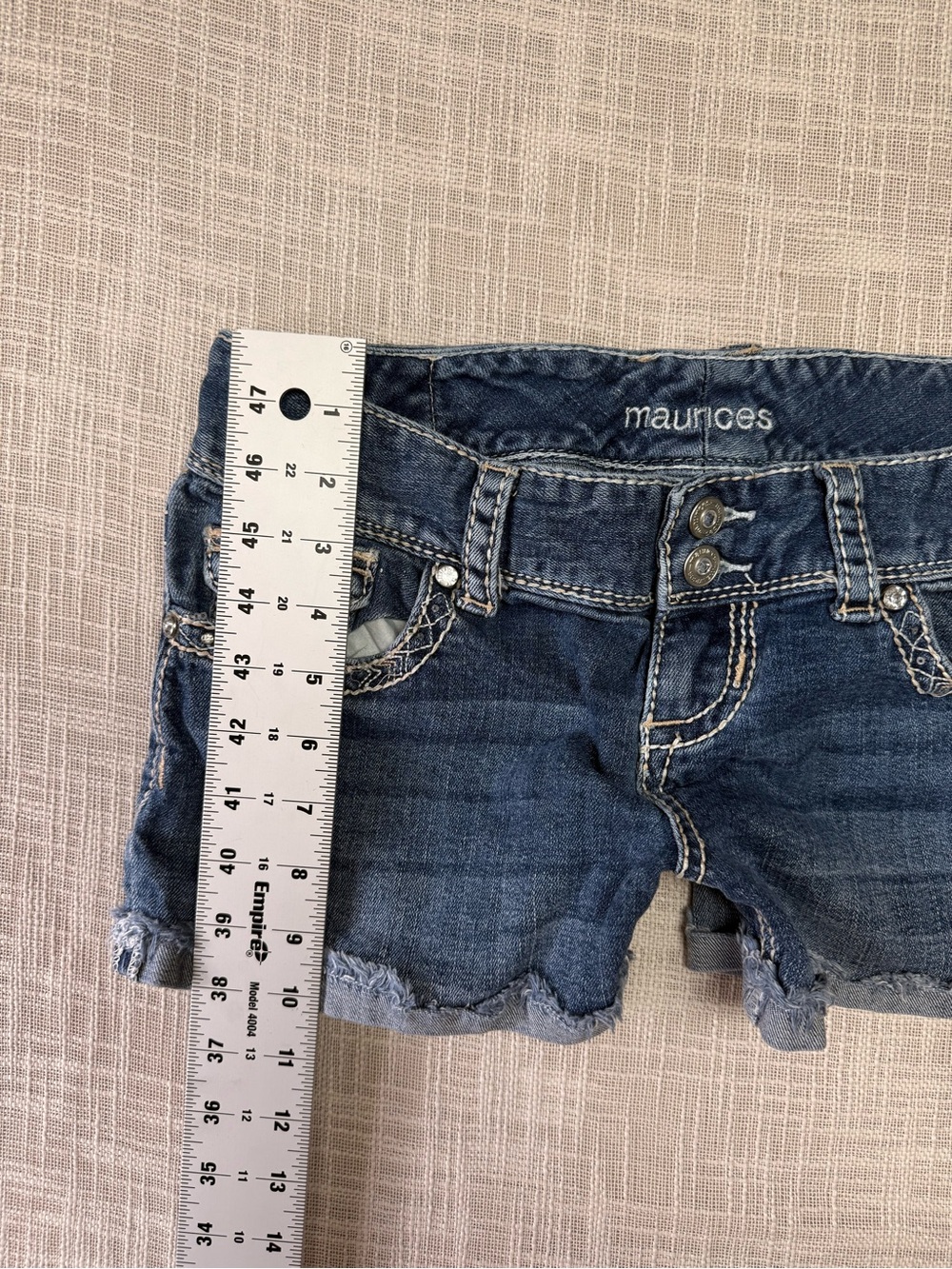 Maurices Low Rise Y2K Embellished Denim Mini Shorts Size 3/4 - Picture 7 of 9